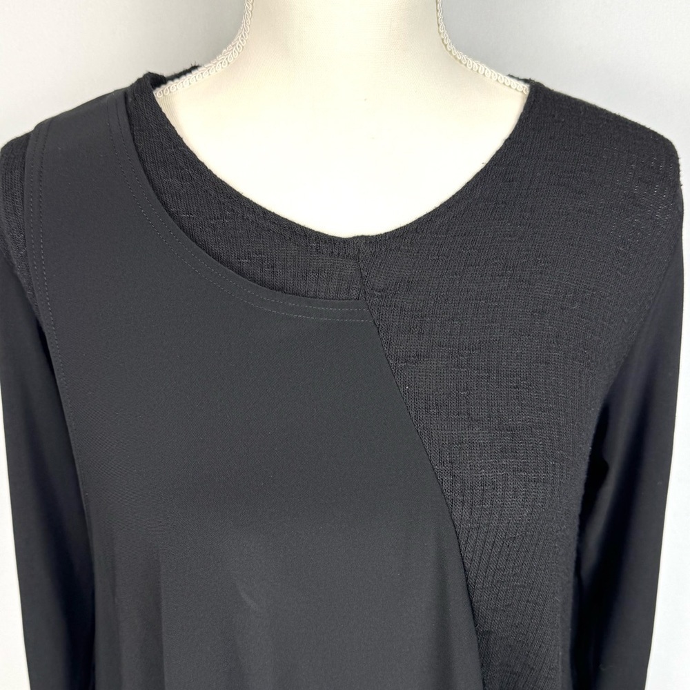Sympli Asymmetrical Knit Tunic Long Sleeves Lightweight Mixed Media Black Size 8 - Picture 2 of 10